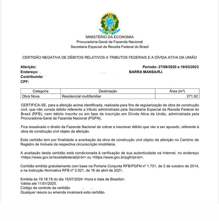 CND emitida — Barra Mansa/RJ · Residencial multifamiliar
